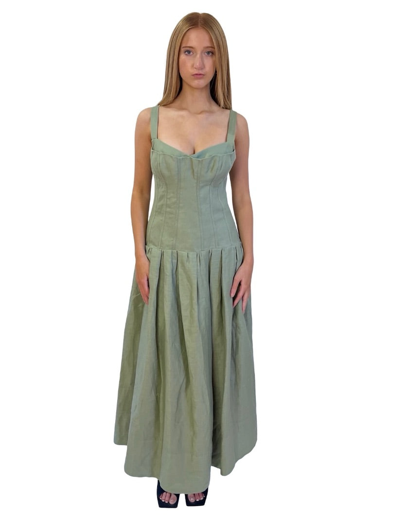Nicholas Green Bodice Pleated Linen Dress. Size: 10