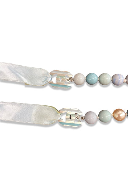 Chanel Blue Turquoise, Pearl & Ribbon Necklace / Belt.