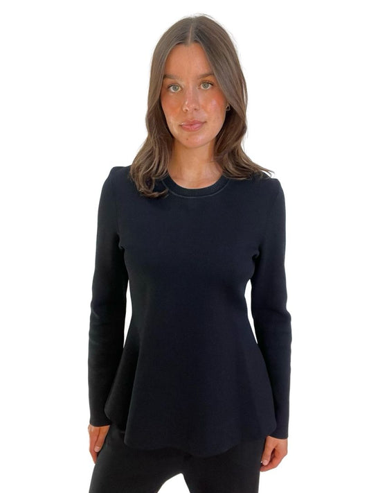 Scanlan Theodore Black Crepe Long Sleeve Jumper w Flare. Size: Large
