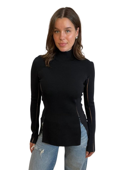 Dion Lee Black Long Sleeve High Neck Top with Contour Cut Outs. Size: 10