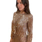 Flannel Oyster/Champagne Sequinned Button Up Pleated Long Sleeve Blouse. Size: 0
