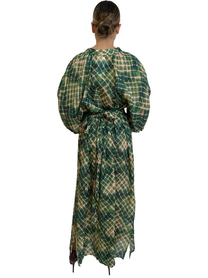 Husk Green Blurred Net Print Maxi Dress. Size: 14