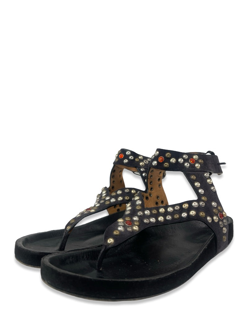 Isabel Marant Black Studded Leather Sandals. Size: 38