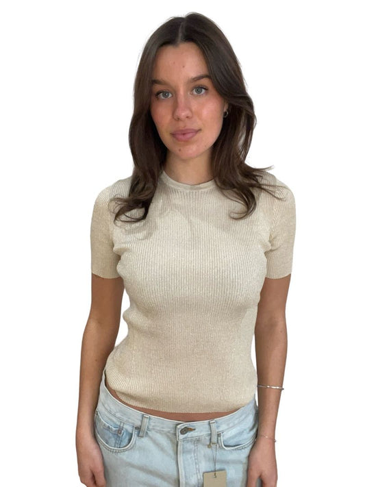 Zimmermann Cream Sparkle Rib Tee. Size: 1