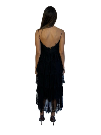 Ramon Filip Black Lace Tiered Dress. Size: S