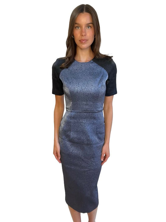 Alex Perry Black/Blue Two Tone Textured Dress. Size: 8