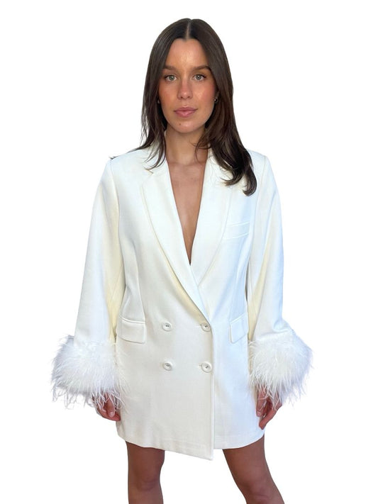 Rachel Gilbert White Ostritch Feather Blazer. Size: S