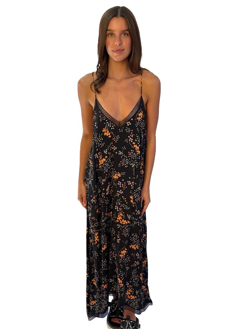 Zadig & Voltaire Black/Multi 'Rusty Spark Flowers' Lace Trim Dress. Size: S