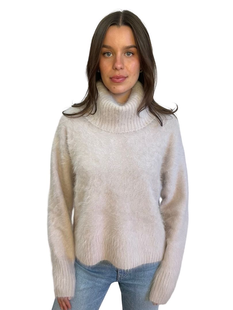 Antalya Sand Roll Neck Angora Sweater. Size: L