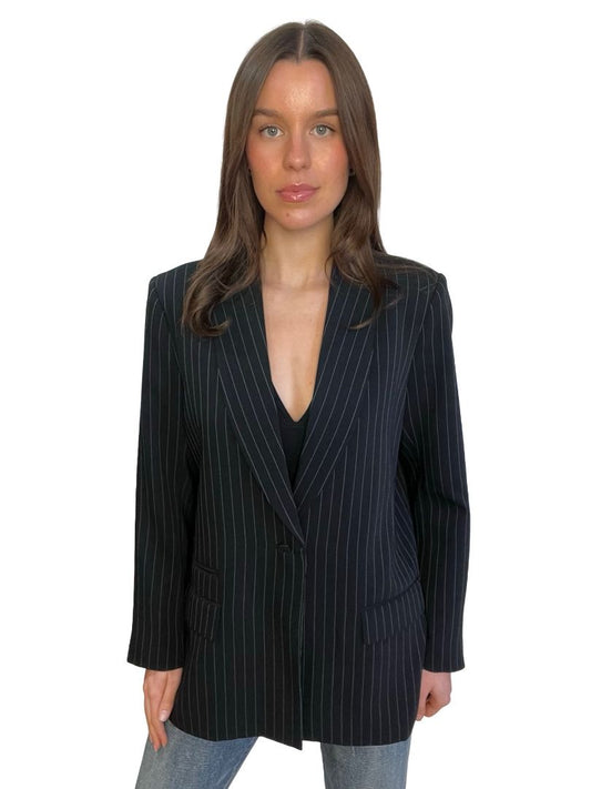 Husk Black Pinstripe Blazer. Size: 12