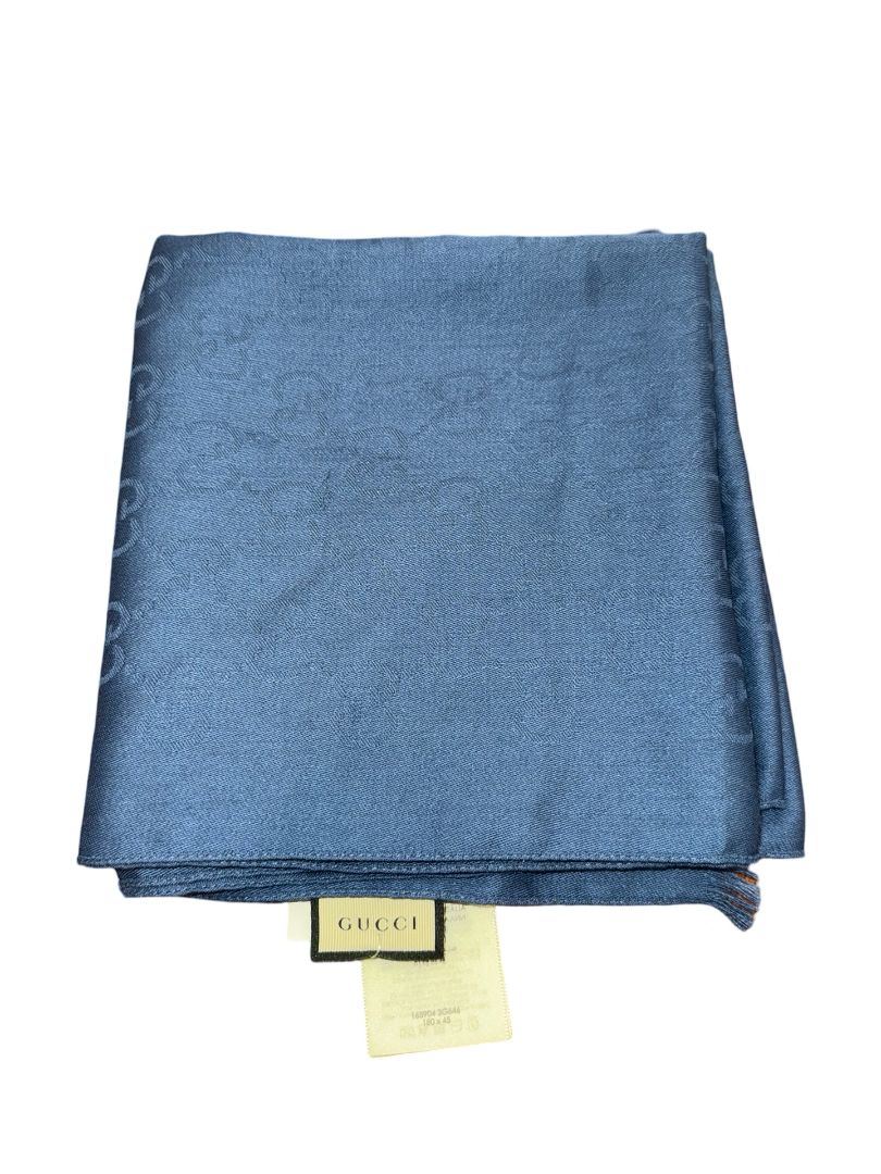 Gucci Blue Wool / Silk GG Scarf. Size: 45 x 180