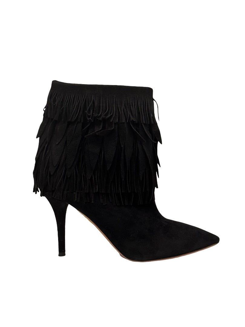 Aquazzura Black Suede Fringe Boots. Size: 35