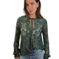 Scanlan Theodore Dark Green Long Sleeve Lace Smock Top w Neck Tie and. Size: 10