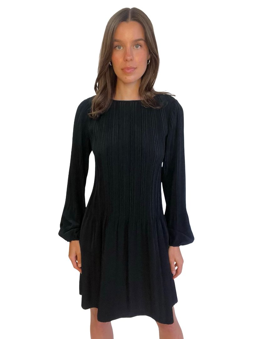 Maje Black Pleated Long Sleeve Dress. Size: 3