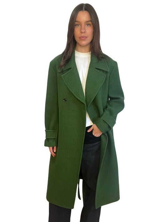 Bassike Green Oversized Wool Coat W Belt Tie. Size: XS/S