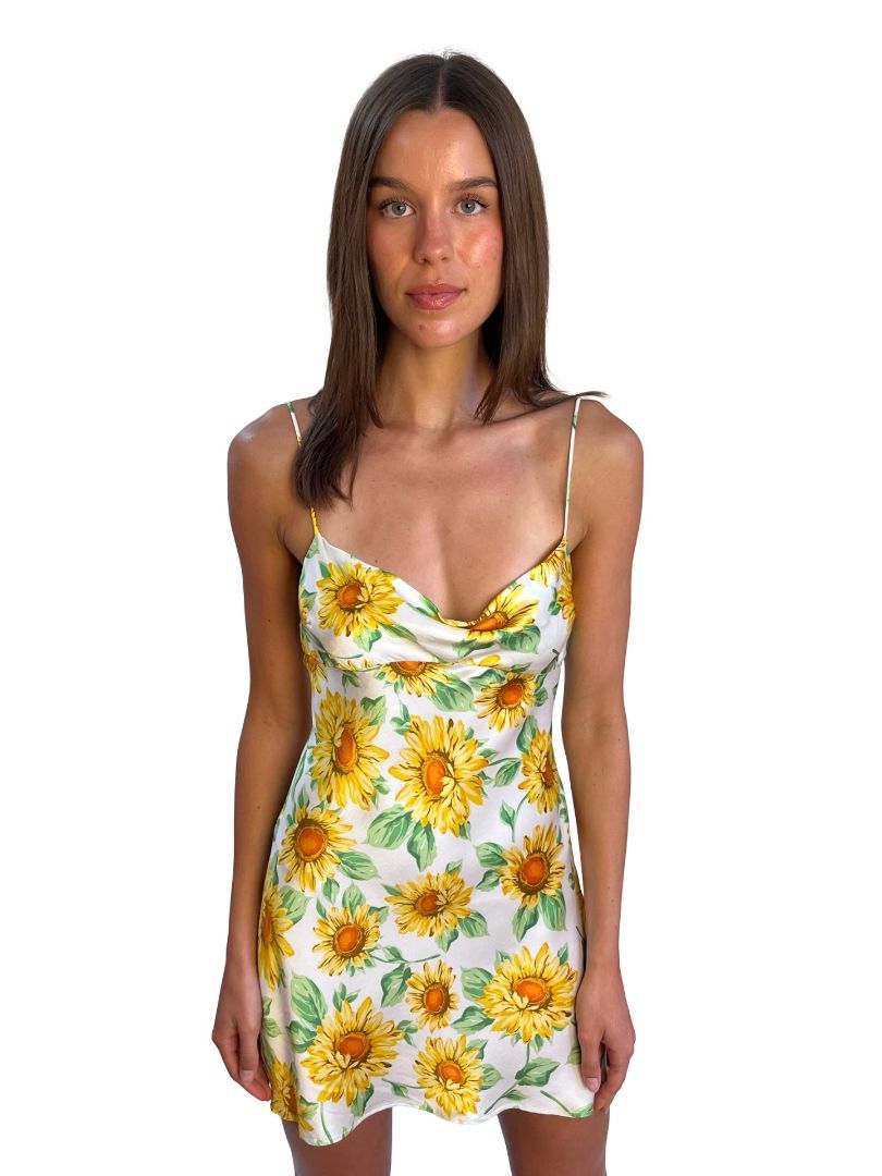 Bec & Bridge Yellow Sunflower 'Francine' Silk Mini Dress. Size: 8