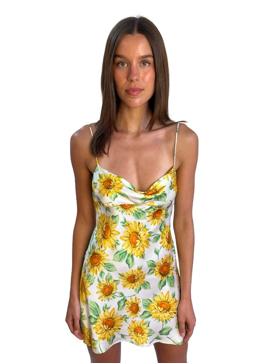 Bec & Bridge Yellow Sunflower 'Francine' Silk Mini Dress. Size: 8