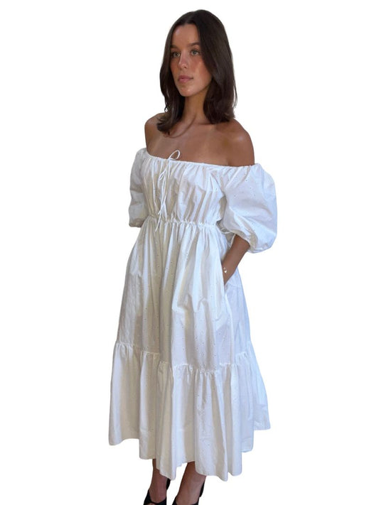 Matteau White Eyelet Short Sleeve Dress. Size: 8
