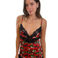 Dolce & Gabbana Black & Red Silk Strawberry Print Cami w Lace. Size: M