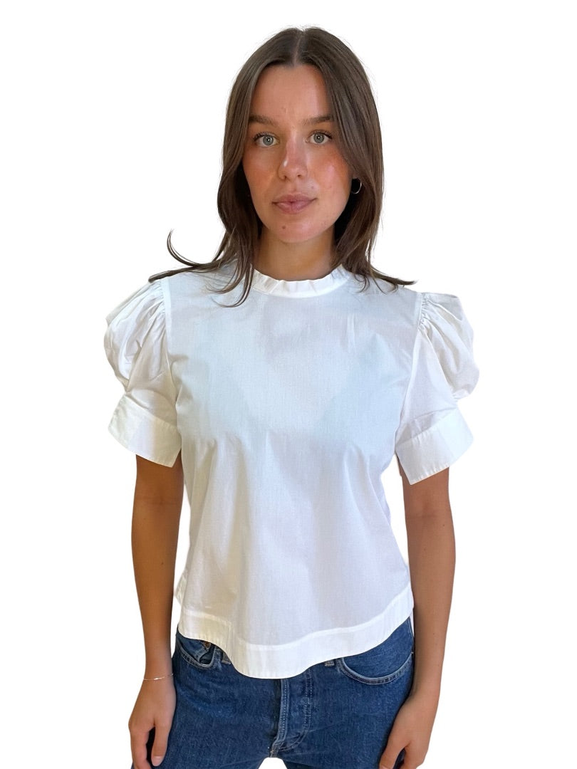 Bassike White Puff Sleeve Top. Size: 1