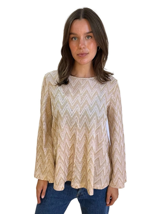 Missoni Gold Metallic Long Sleeve Knit Top. Size: L
