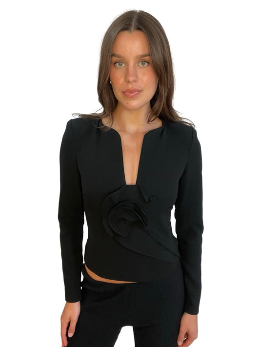 Roland Mouret Black Flower Detail Top. Size: 10