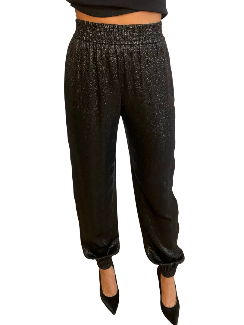 Saint Laurent Black Shine Textured Pants. Size: 36