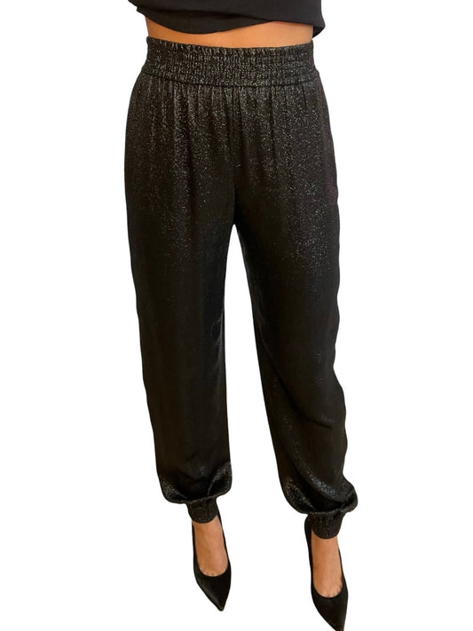 Saint Laurent Black Shine Textured Pants. Size: 36