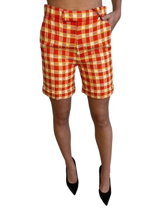 Gucci Red / Yellow Fancy Tweed Damier Shorts. Size: 40