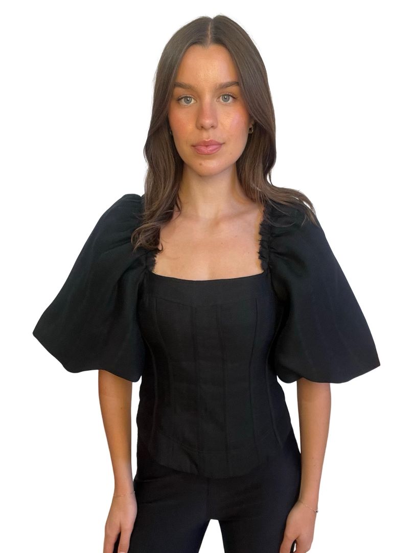 Aje Black Puff Sleeve Crop. Size: 10
