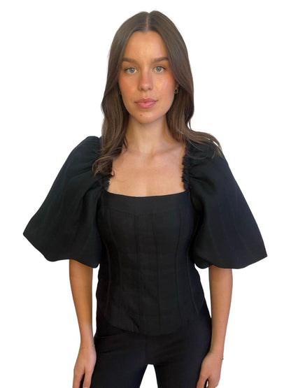 Aje Black Puff Sleeve Crop. Size: 10