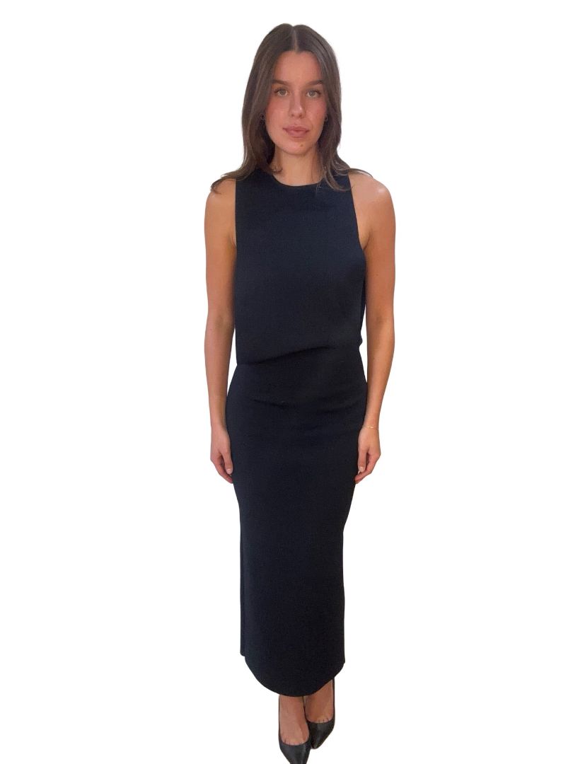 Scanlan Theodore Navy Crepe Knit Long Dress W Band. Size: M