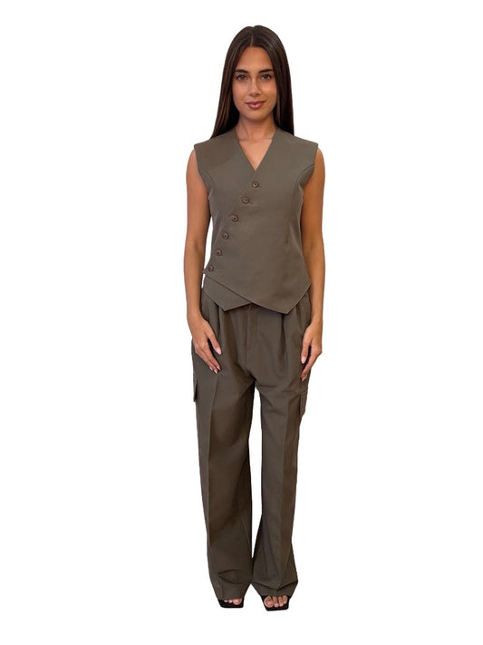 The Frankie Shop Army Green Tailored Vest/Pant Set. Size: S
