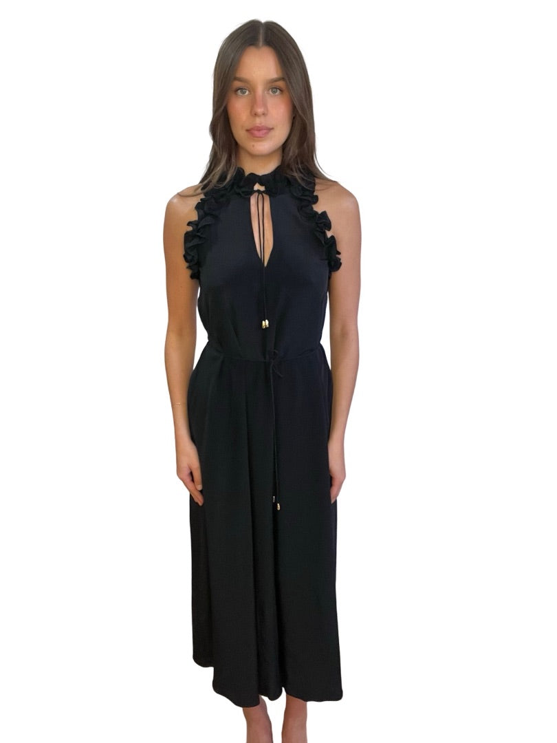 Zimmermann Black Silk V-Neck Frill Dress. Size: 0