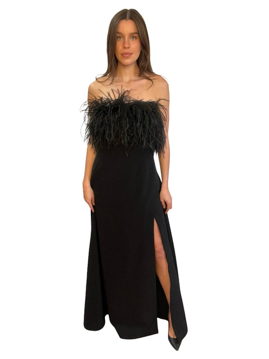 Rachel Gilbert Black Ostrich Feather 'Linc Gown' Dress. Size: 3