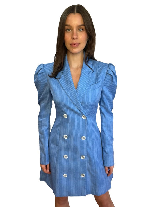 Maggie Marilyn Blue Double Breasted Pinstripe Dress. Size: 8