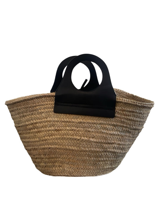 Hereu Black Leather Strap Woven Straw Basket Bag. Size: One Size