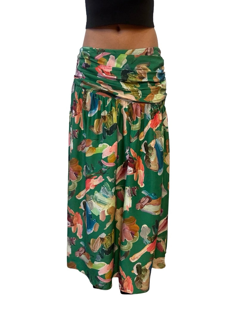 Alemais Green Arlo Paint Print Skirt. Size: 12