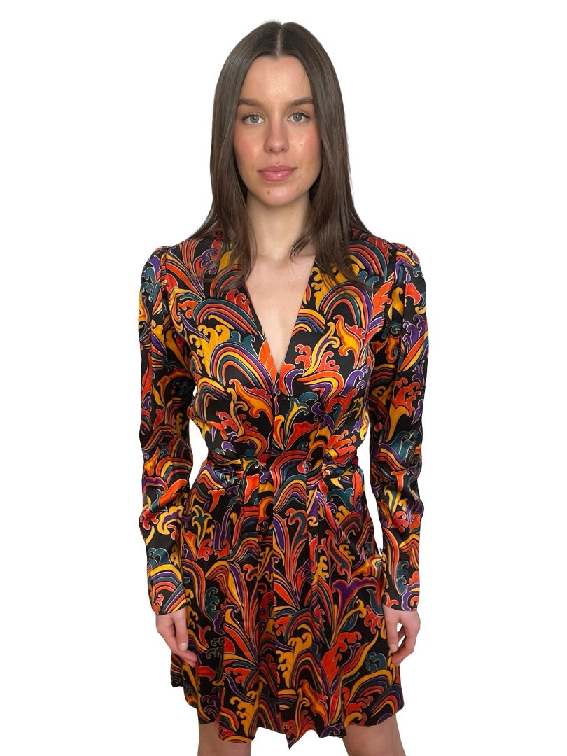Saint Laurent Multi-Colour Satin Print Dress. Size:42