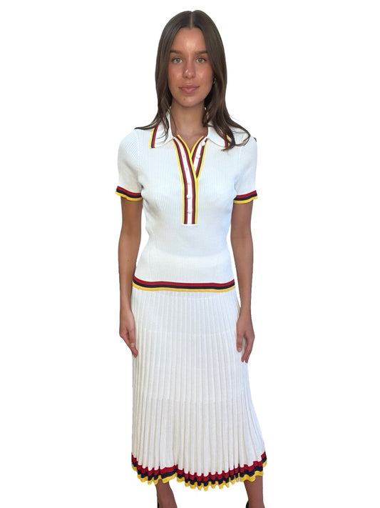 Zimmermann White Striped Ribbed Top & Skirt Set. Size: 0-2