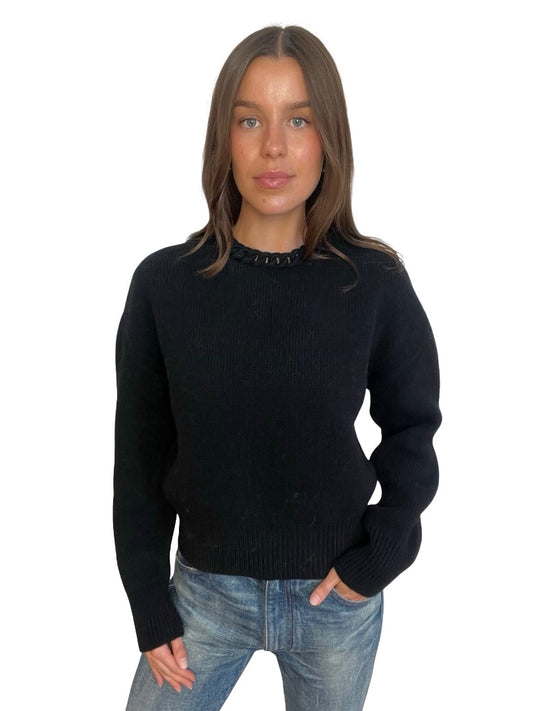 Bottega Veneta Black Wool Crop Jumper w Braid Neckline. Size: S