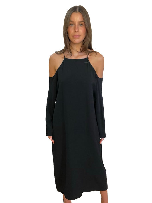 The Row Black Shoulder Cut-Out Maxi Dress. Size: L