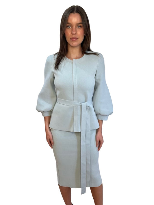 Scanlan Theodore Baby Blue Crepe Long Sleeve & Skirt Set. Size: S-M