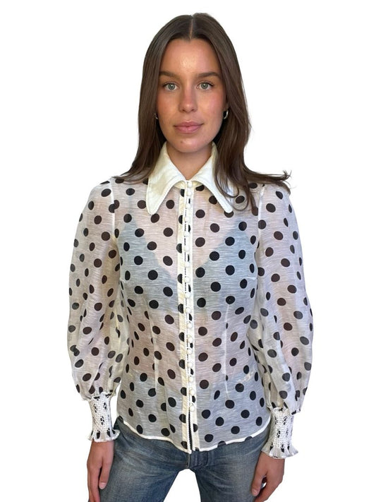 Zimmermann White Polka Dot Sheer Shirt. Size: 0
