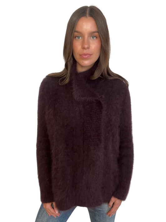 Scanlan Theodore Burgandy Midi Mohair Coat. Size: S/M
