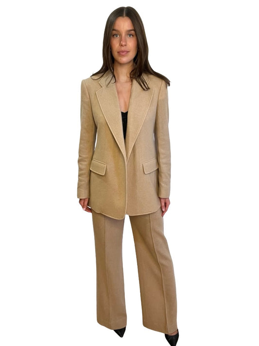 Chloe Worn Brown Winter 2023 Cashmere/ Wool Blend Blazer & Pant Set. Size: 38