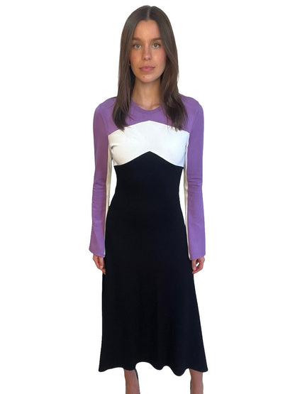 Bassike Purple / Black/White Long Sleeve Maxi Pannel Dress. Size: 0