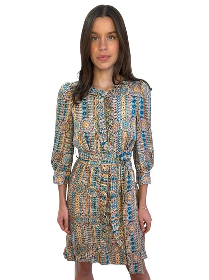 Marc By Marc Jacobs Multi-Colour Print Dress w/ Ruffle Neck Line. Size: 4