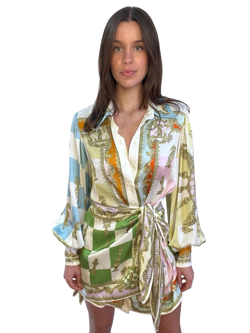 Alemais Multi-Colour Checkmate Silk Mini Dress. Size: 10