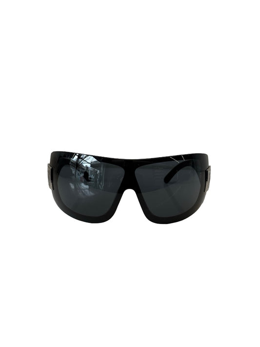 Chanel Black Vintage Wrap Around Ski Sunglasses.